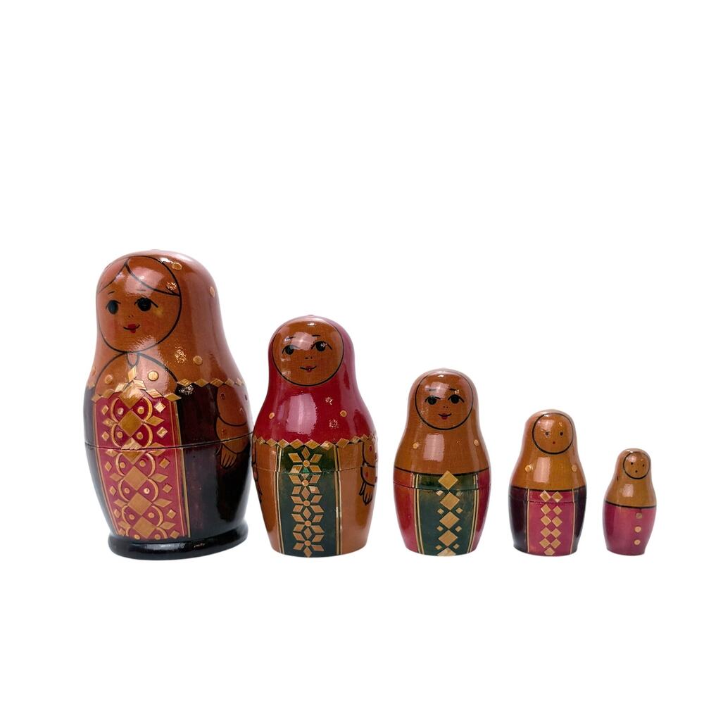 Vintage USSR Russian Matryoshka Nesting Dolls Family 5 Piece Set Hand Painted